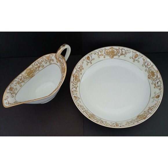 Noritake Japan Hand Painted Embossed Gold Japanese Gravy Boat-Bowl-Salt & Pepper - Picture 4 of 16